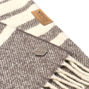 Nahaufnahme einer Alpaka Boucle Wolldecke MULLIDA mit Logo