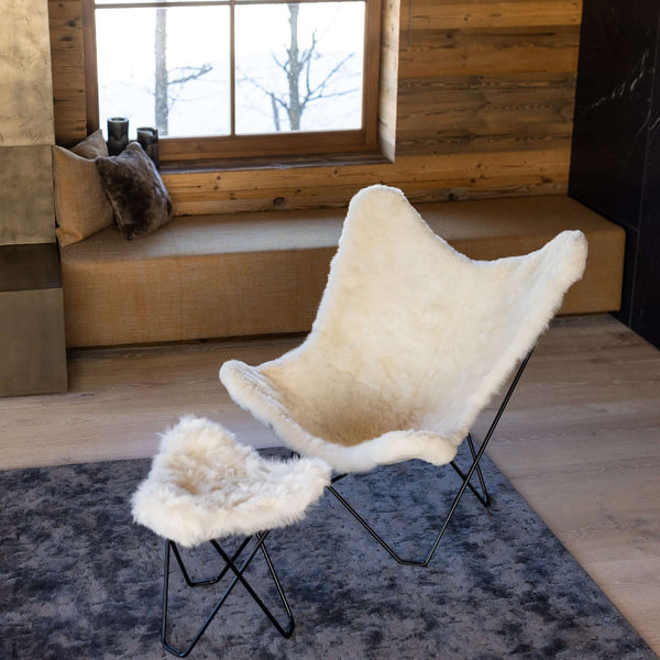 Butterfly Ottoman und Butterfly Chair MARIPOSA Überzug aus Alpaka