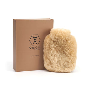 Wärmflasche CALMO Luxus Geschenk in edler Geschenkverpackung in unterschiedlichen Größen und Varianten. Wärmflaschenbezug aus Alpaka